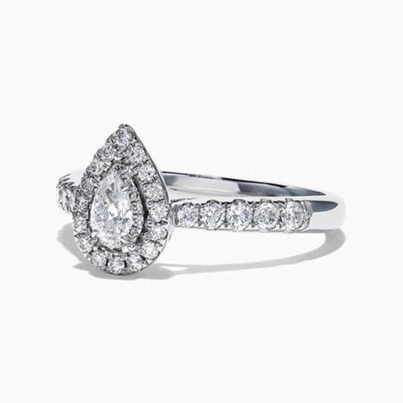 Wedding/Engagement Crystal Clear Shiny Silver Water Drop Diamond Ring, VIP203 - Picture 2 of 5